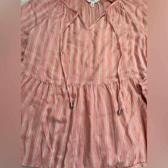 Time and Tru Pink & White Striped Top with Tie Detail & Bell Sleeves Size Small - Picture 5 of 8